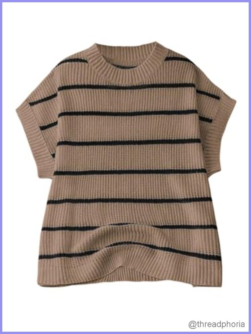 Plus Size Short Sleeve Sweater Vest Striped Knit Pullover Oversized Top